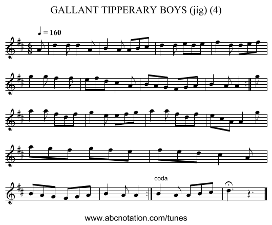 GALLANT TIPPERARY BOYS (jig) (4) - staff notation