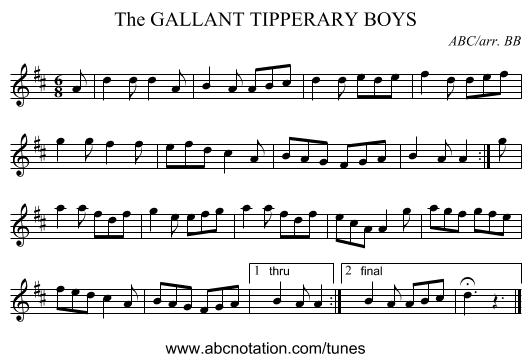 GALLANT TIPPERARY BOYS, The - staff notation