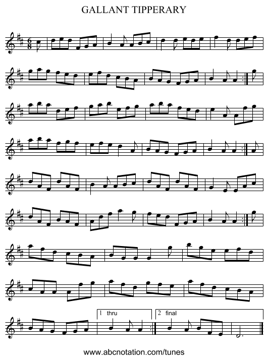 GALLANT TIPPERARY - staff notation