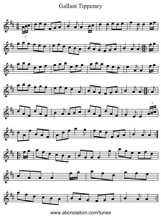 Gallant Tipperary - staff notation