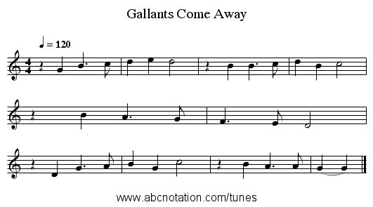 Gallants Come Away - staff notation