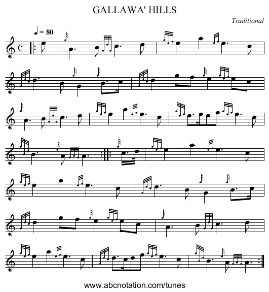 GALLAWA' HILLS - staff notation