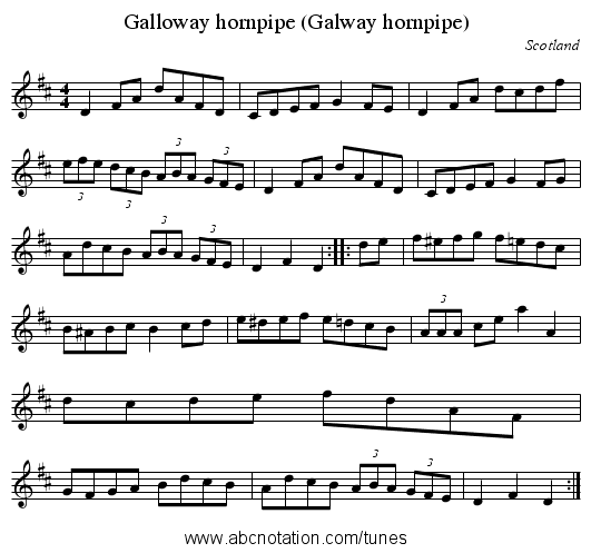 Galloway hornpipe (Galway hornpipe) - staff notation