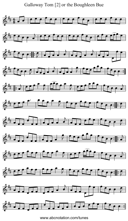 Galloway Tom [2] or the Boughleen Bue - staff notation