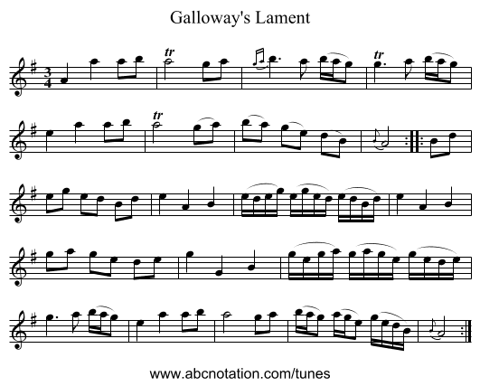 Galloway's Lament - staff notation