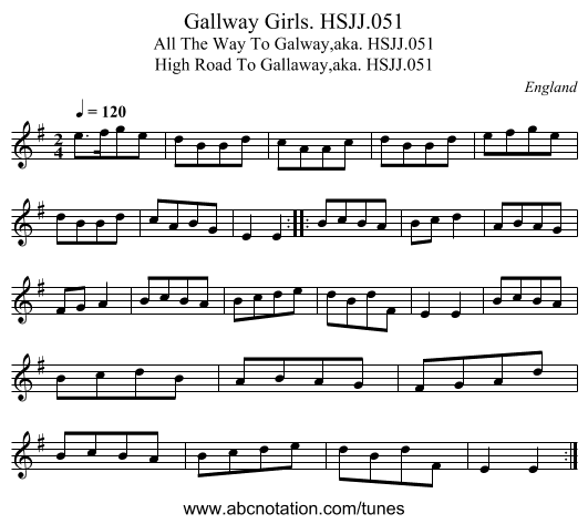 Gallway Girls. HSJJ.051 - staff notation