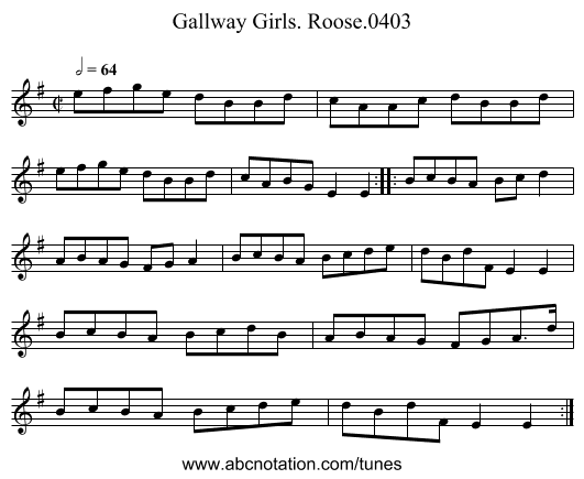 Gallway Girls. Roose.0403 - staff notation
