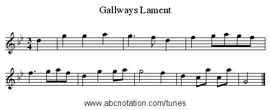 Gallways Lament - staff notation