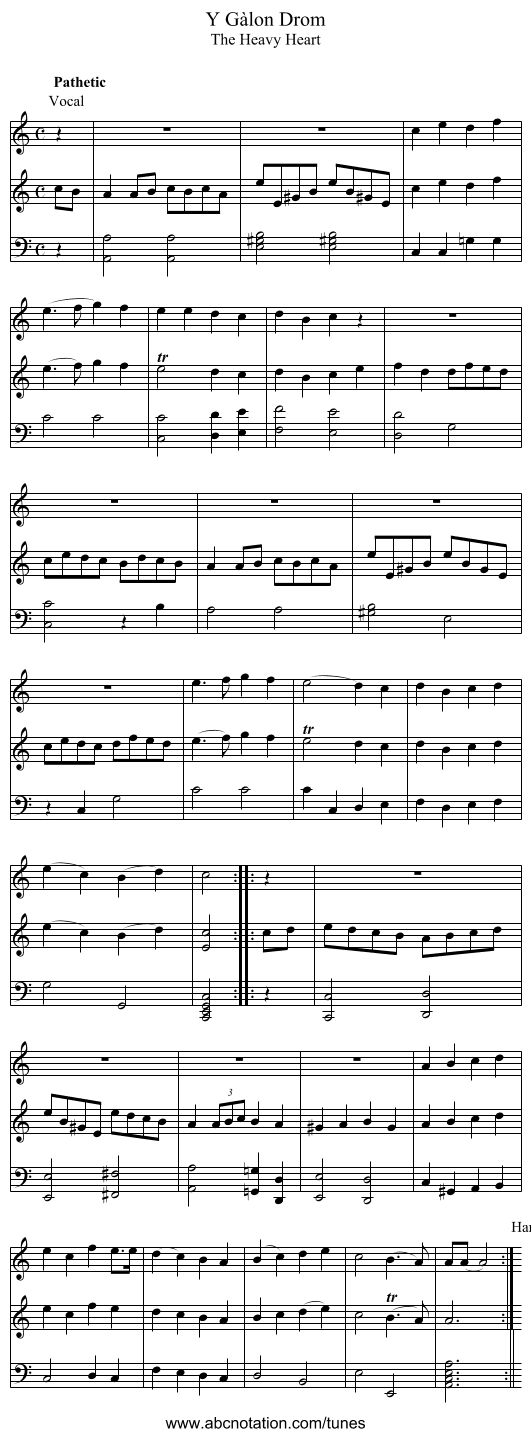 Gàlon Drom, Y - staff notation