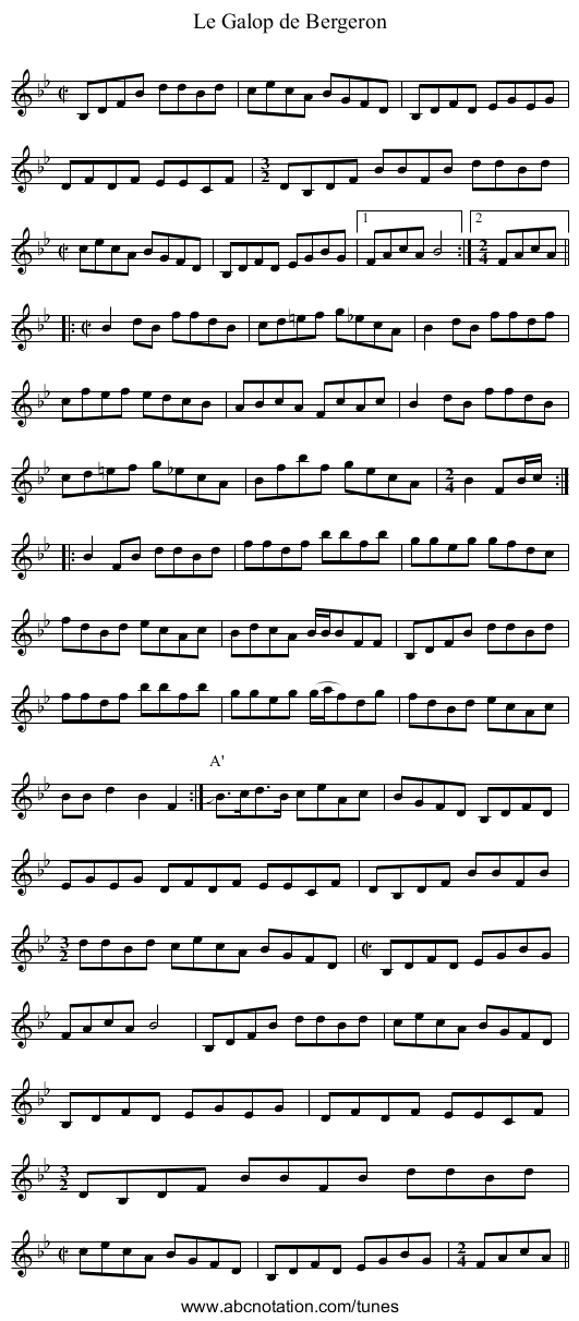 Galop de Bergeron, Le - staff notation