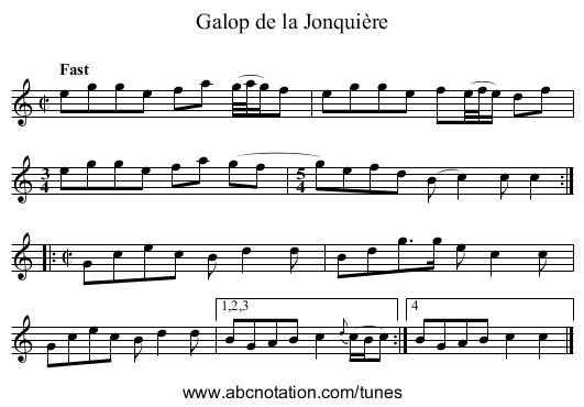 Galop de la Jonquière - staff notation