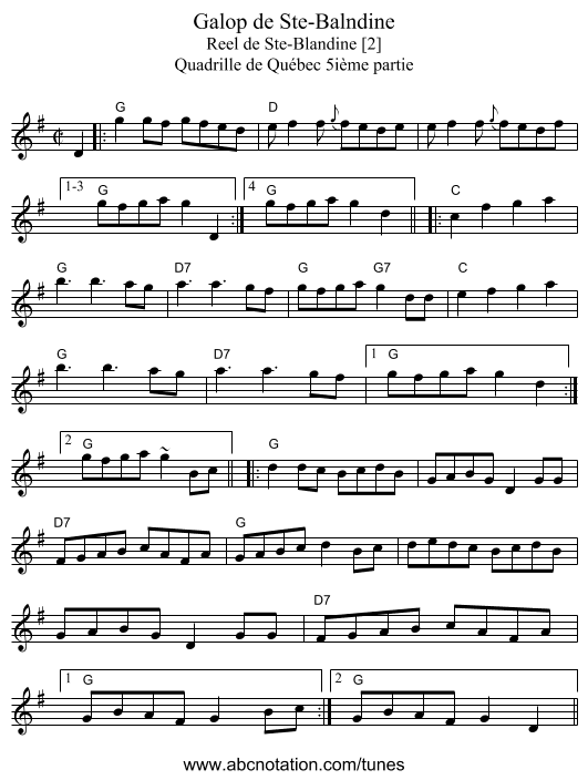 Galop de Ste-Balndine - staff notation
