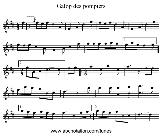 Galop des pompiers - staff notation