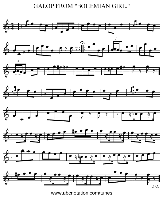 GALOP FROM BOHEMIAN GIRL. - staff notation