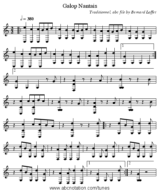 Galop Nantais - staff notation