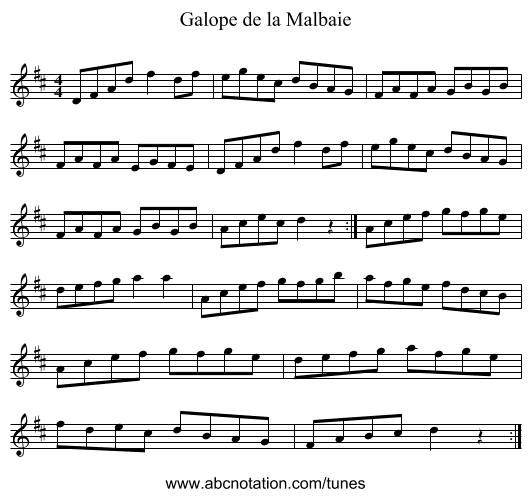 Galope de la Malbaie - staff notation