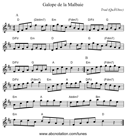 Galope de la Malbaie - staff notation