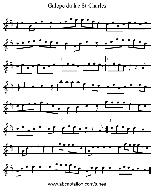 Galope du lac St-Charles - staff notation