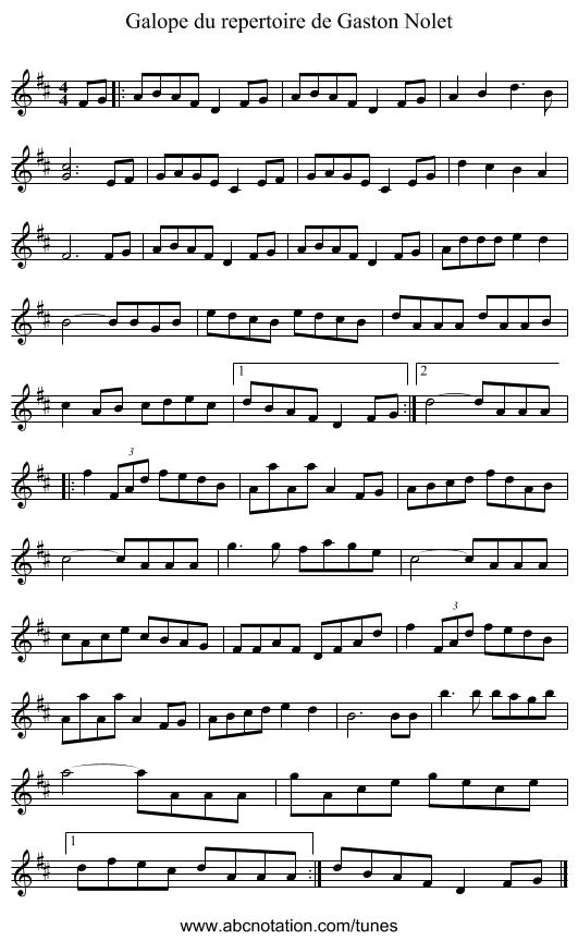 Galope du repertoire de Gaston Nolet - staff notation