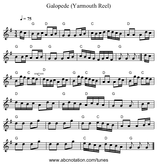 Galopede (Yarmouth Reel) - staff notation