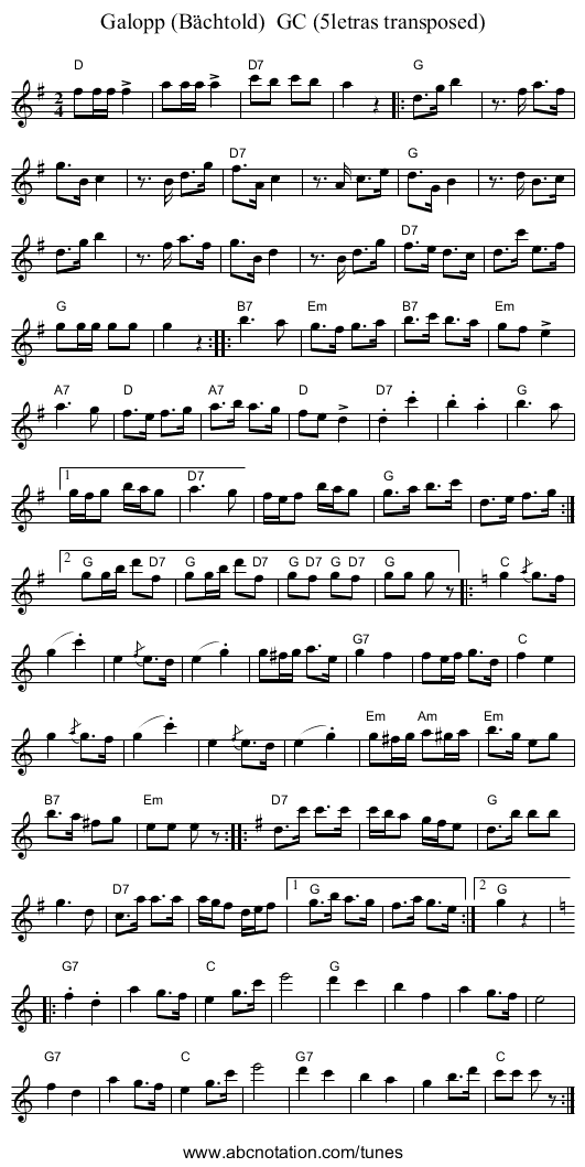 Galopp (B&auml;chtold)  GC (5letras transposed) - staff notation