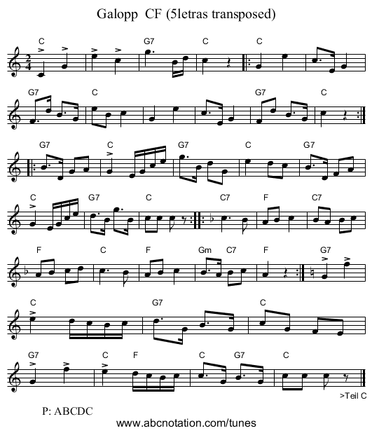 Galopp  CF (5letras transposed) - staff notation