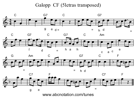 Galopp  CF (5letras transposed) - staff notation