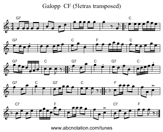 Galopp  CF (5letras transposed) - staff notation