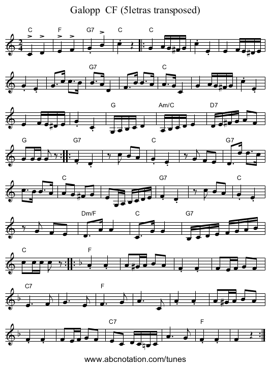 Galopp  CF (5letras transposed) - staff notation