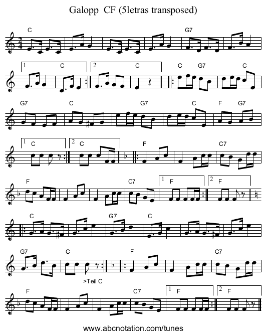 Galopp  CF (5letras transposed) - staff notation