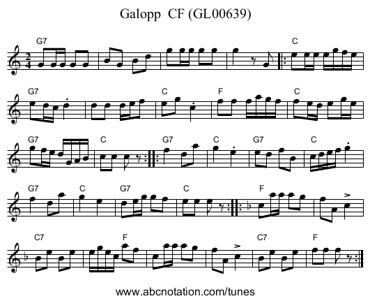 Galopp  CF (GL00639) - staff notation