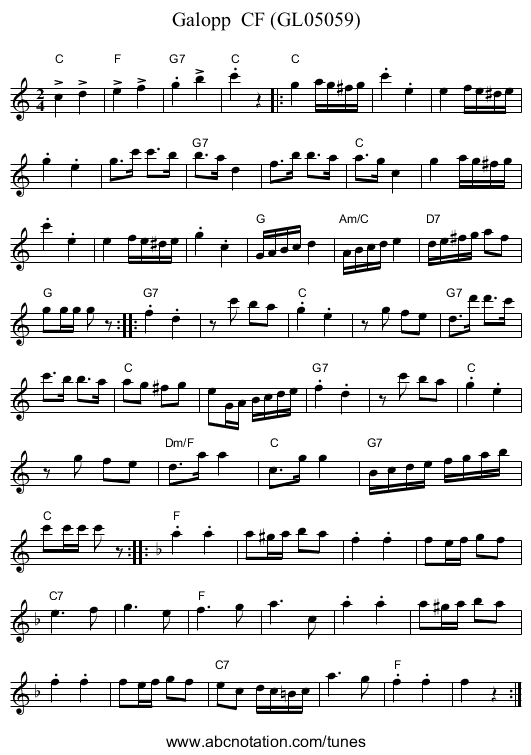 Galopp  CF (GL05059) - staff notation
