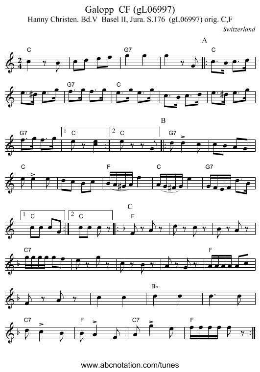 Galopp  CF (gL06997) - staff notation
