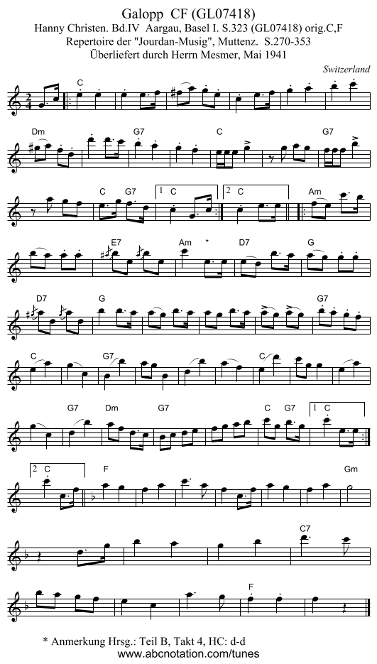 Galopp  CF (GL07418) - staff notation