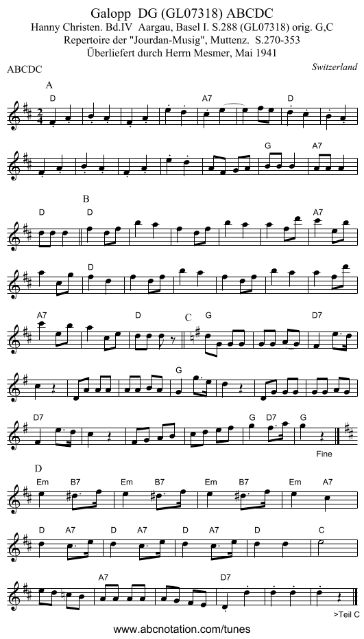 Galopp  DG (GL07318) ABCDC - staff notation