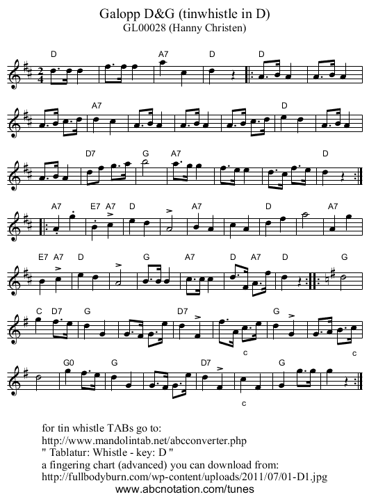Galopp D&G (tinwhistle in D) - staff notation