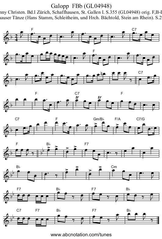 Galopp  FBb (GL04948) - staff notation