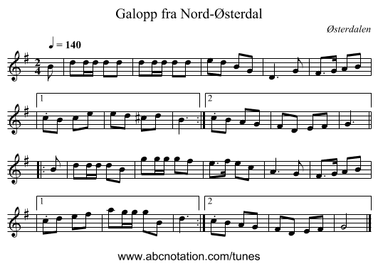 Galopp fra Nord-Østerdal - staff notation