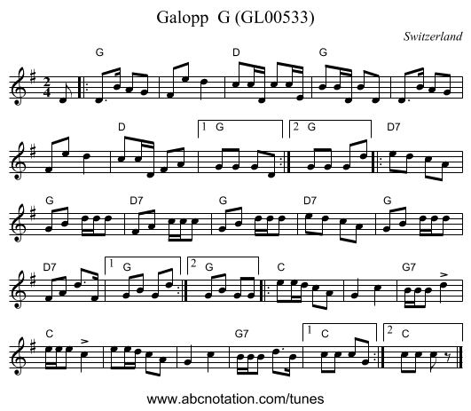 Galopp  G (GL00533) - staff notation