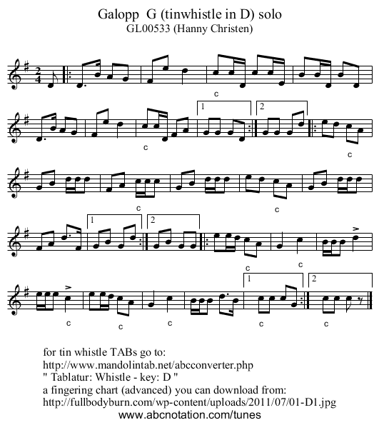 Galopp  G (tinwhistle in D) solo - staff notation