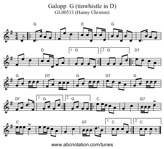 Galopp  G (tinwhistle in D) - staff notation