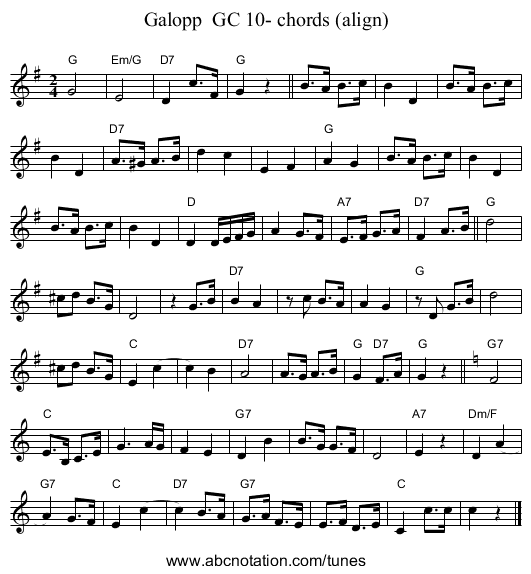 Galopp GC 10- chords (align) - staff notation