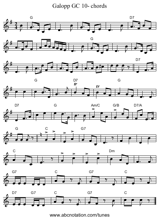 Galopp GC 10- chords - staff notation