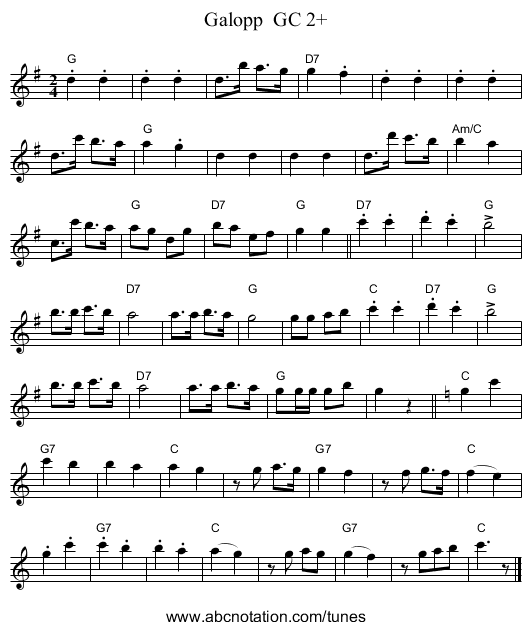 Galopp  GC 2+ - staff notation