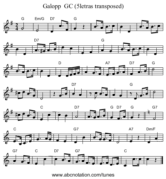 Galopp  GC (5letras transposed) - staff notation