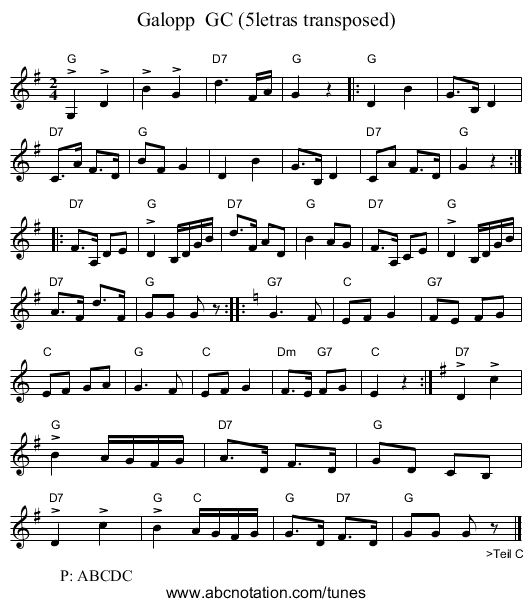 Galopp GC (5letras transposed) - staff notation