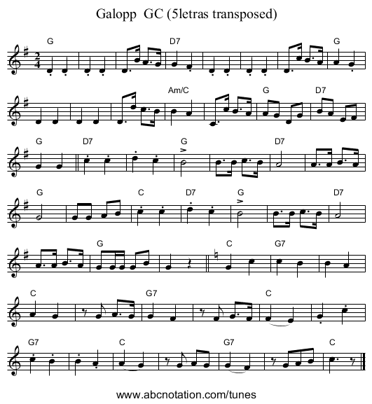 Galopp  GC (5letras transposed) - staff notation