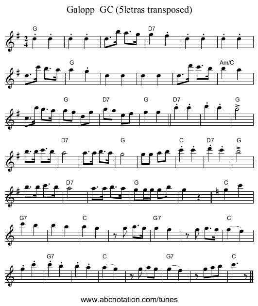 Galopp  GC (5letras transposed) - staff notation