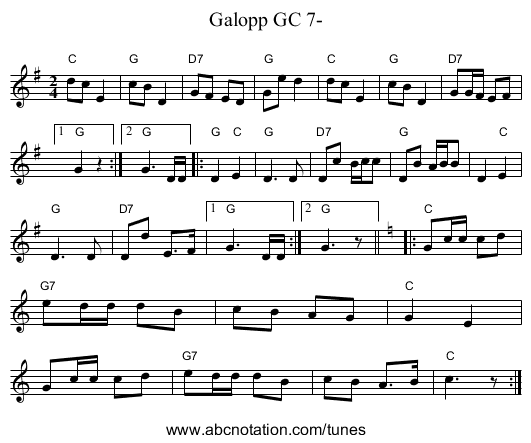 Galopp GC 7- - staff notation