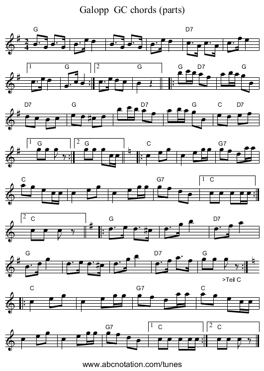 Galopp  GC chords (parts) - staff notation